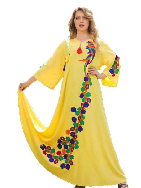 Reception Abaya Casual Bird Bghabghan one Size Fit For woman yellow