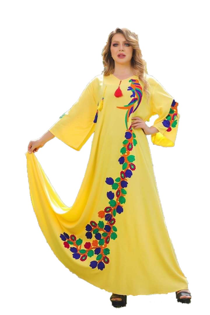 Reception Abaya Casual Bird Bghabghan one Size Fit For woman yellow