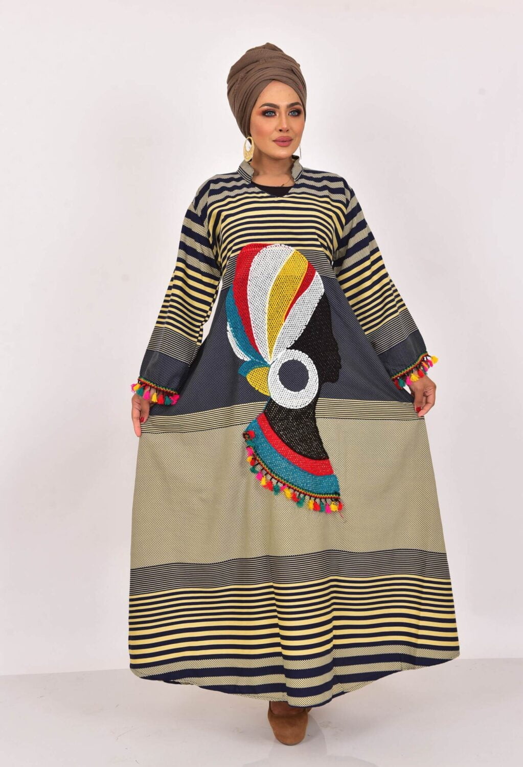 Abaya stylish stripped with face ship for woman