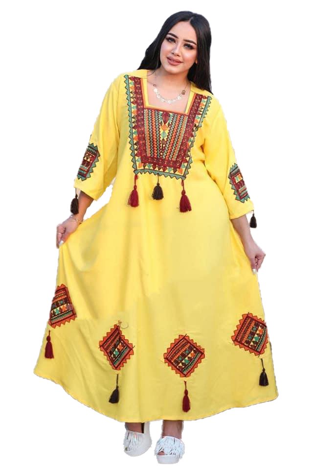 Woman Clothes Abaya Embroidery Casual Yellow colour