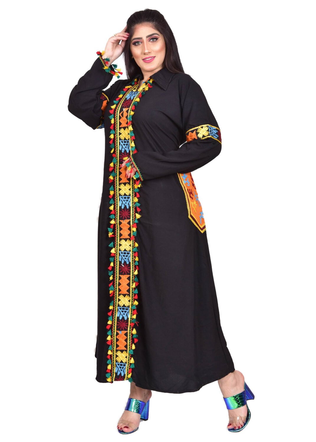 abaya bluebell with black two pockets for a woman