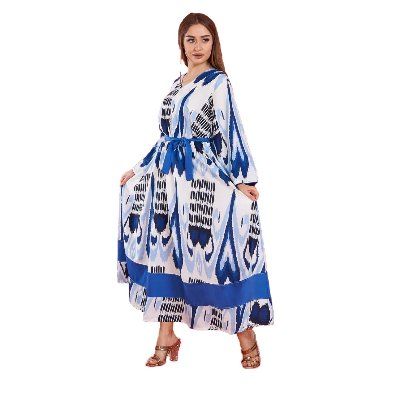 ABAYA Dubai with belt blue multi colors plaid for woman clothing