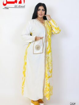 Abaya Boutique With One Pocket yellow and white color brand alamalshop