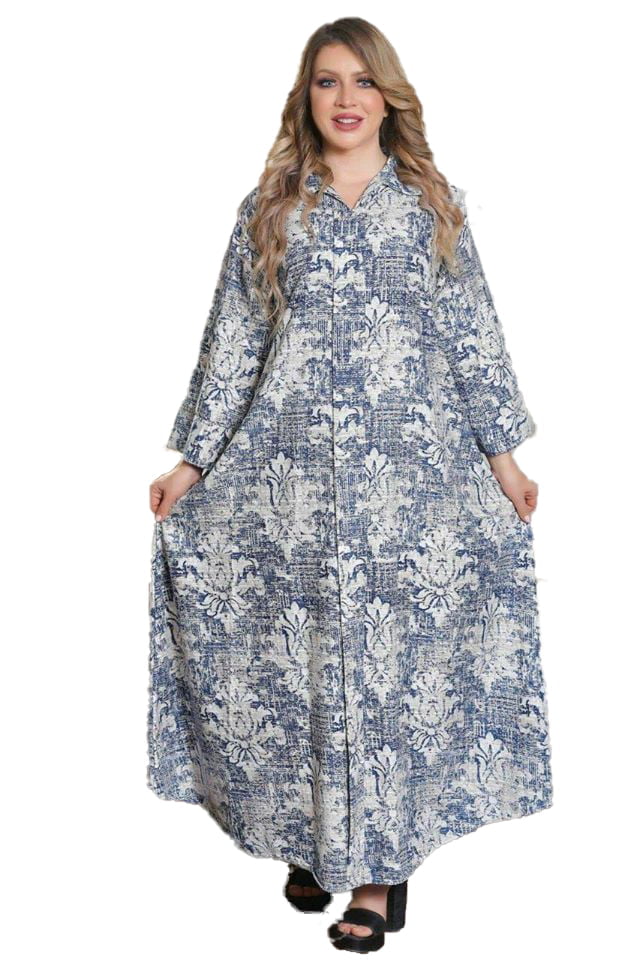 Abaya Fashion printed plaid blue for woman clothing