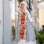 Abaya half solid and striped casual for women