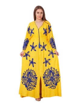 abaya star embroidery casual star sleeve yellow