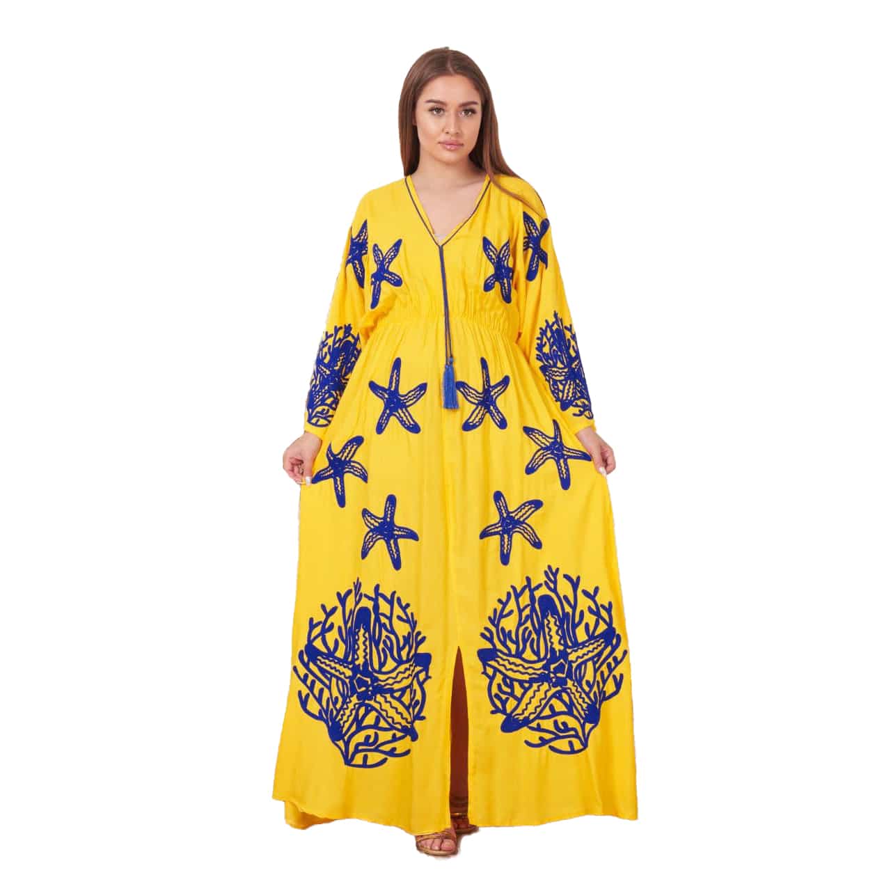 abaya star embroidery casual star sleeve yellow