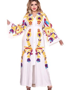 abaya style embroidery two sides colors WHITE