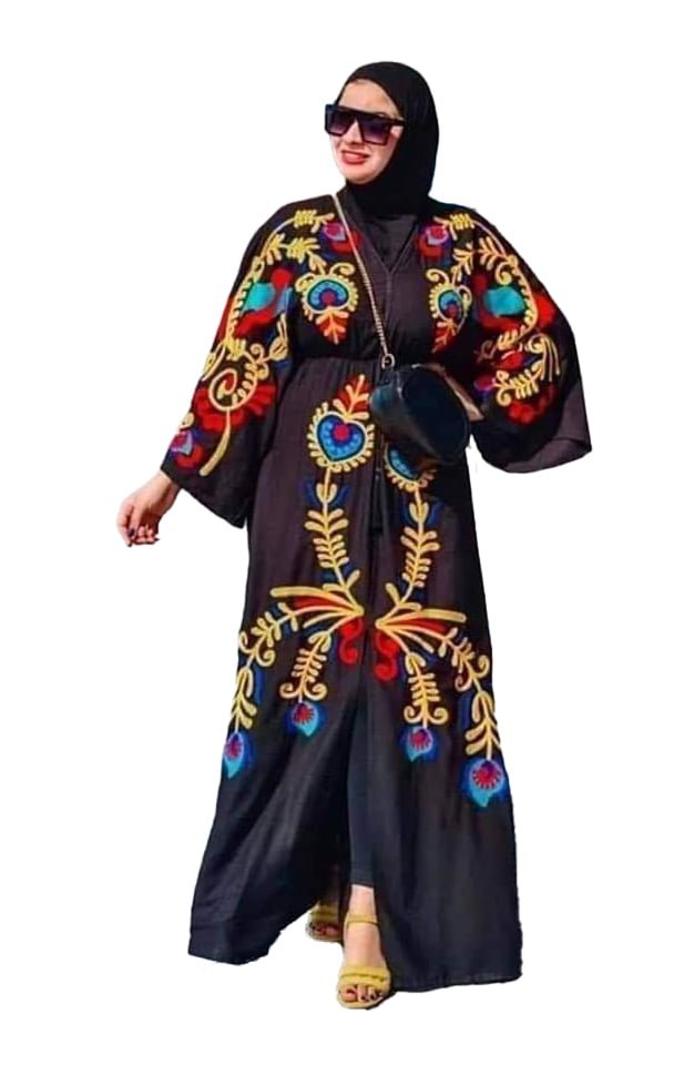 abaya style embroidery two sides colors black