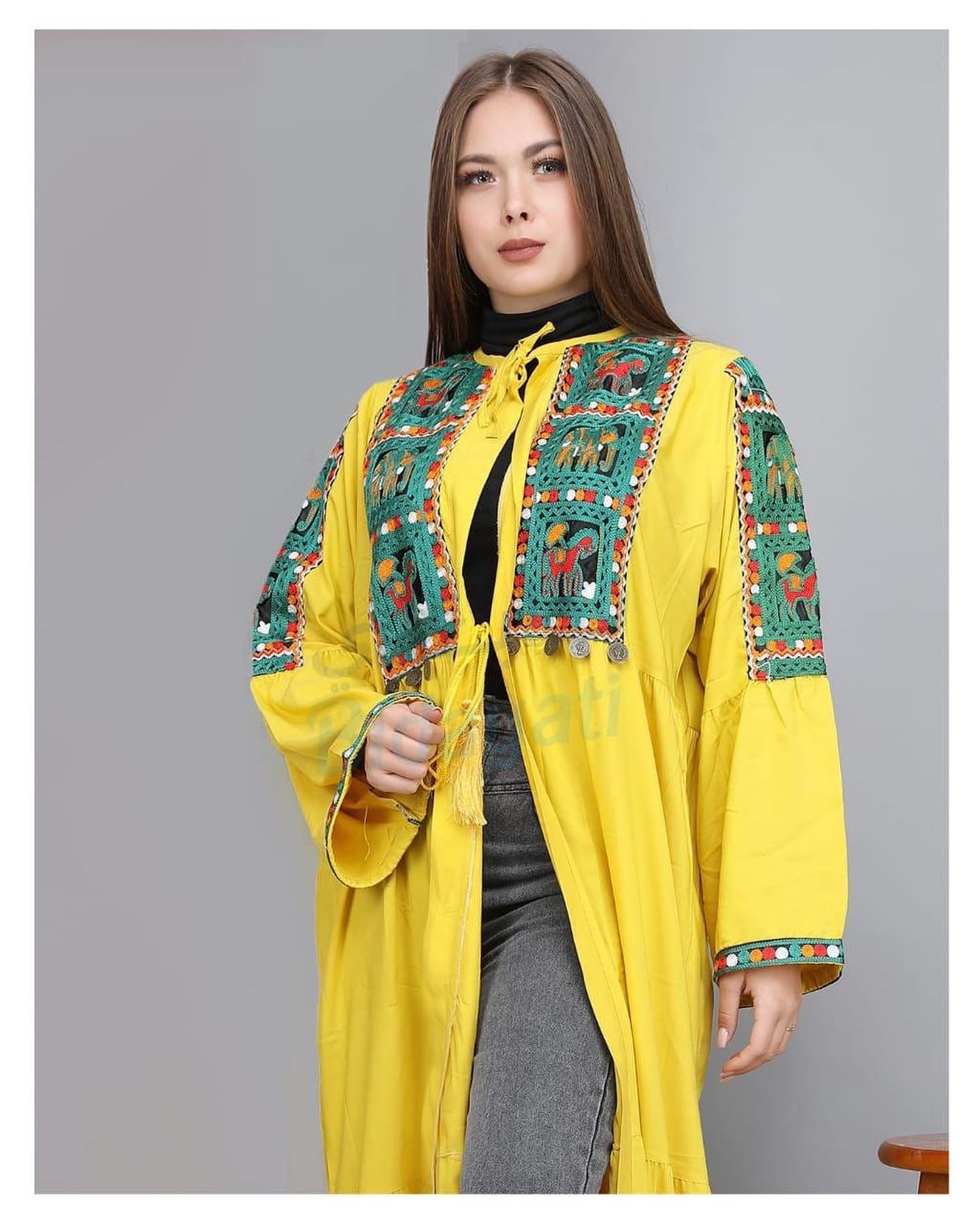 basht Abaya Open casual for women fashion yellow