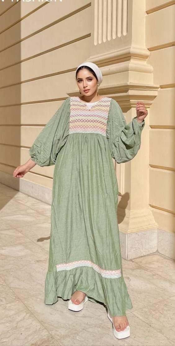 Abaya Linen Outwear Casual like Dress For Women COLORS GREEN