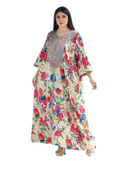 Abaya Flower Embroidery Casual 3/4 Sleeve Brand Alamalshop for women